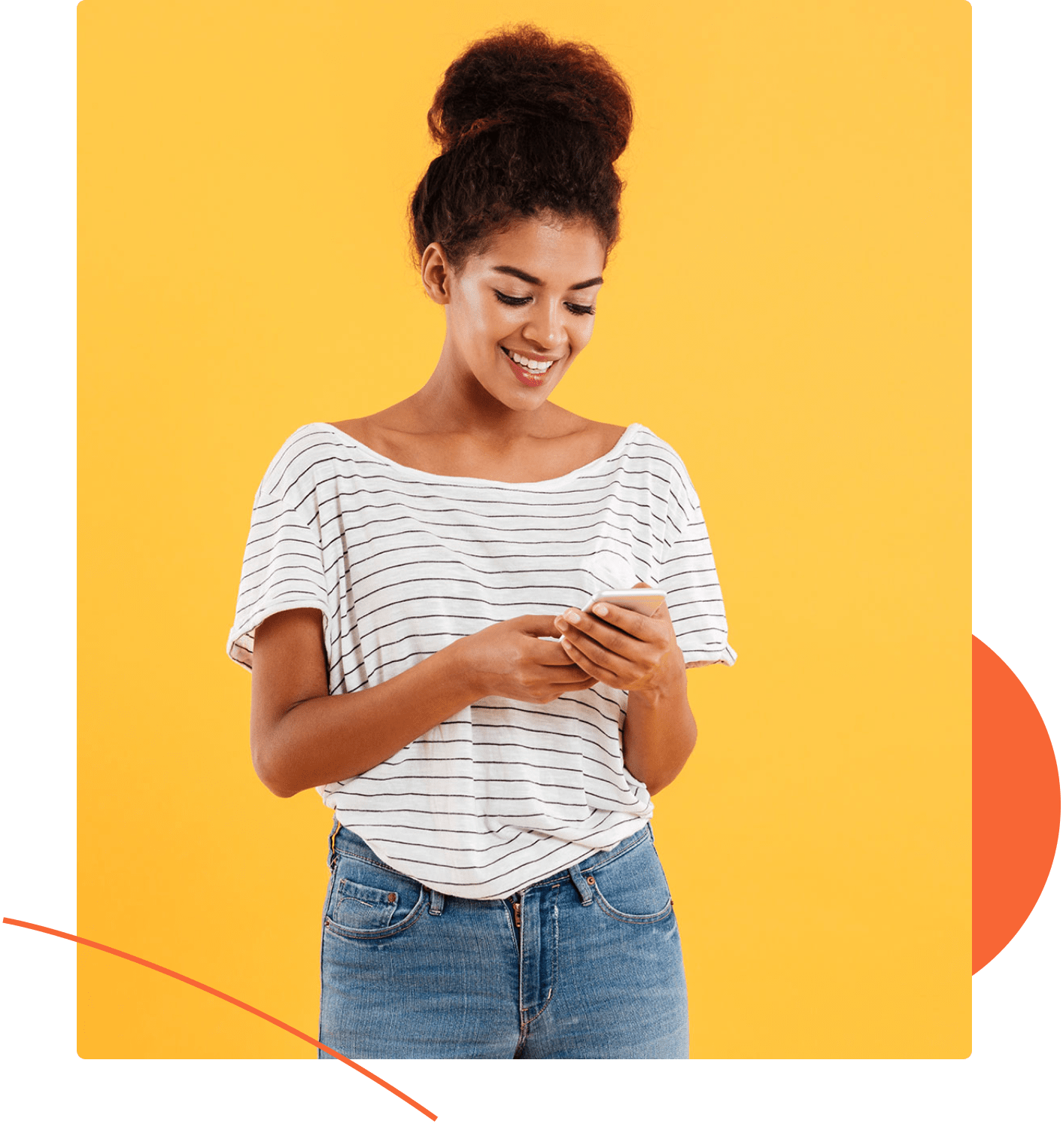 Smiling woman on phone Smiling woman on phone